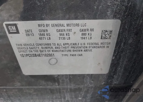 2014 Chevrolet Cruze 1Lt Auto из США, поврежденный, VIN 1G1PC5SB4E7182861